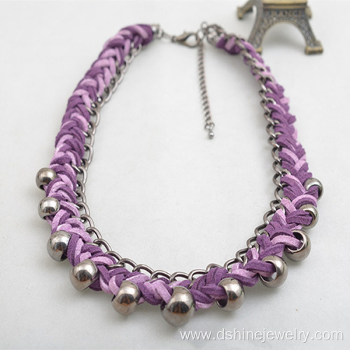 Velvet Weaved Collar Personalized Necklaces With Silver Bead